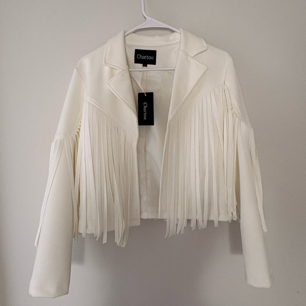Chartou Women's Cream Fringe Blazer